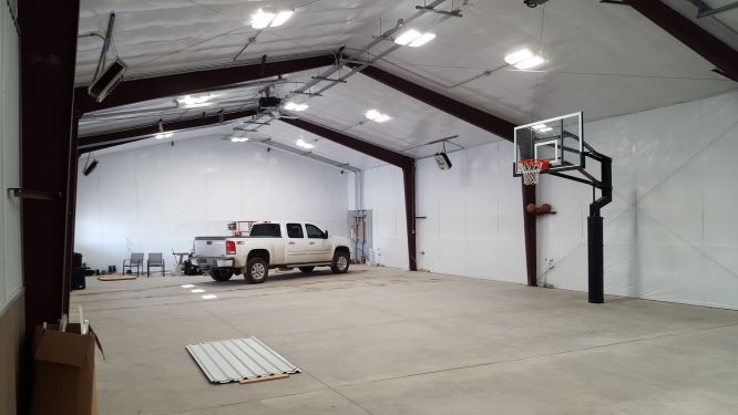 Steel Building Interior with Basketball Hoop